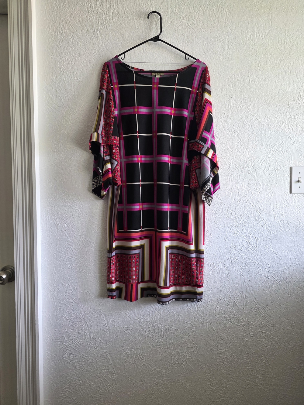 ONE WORLD Pink & Black Geometric Midi Dress